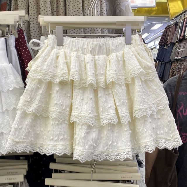 High Waist Plain Tiered Mini A-Line Skirt