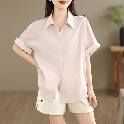 Short-Sleeve Plain Pocket Front Shirt
