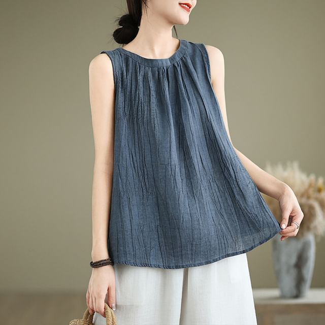 Plain Ruched Sleeveless Blouse