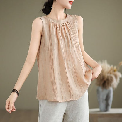 Plain Ruched Sleeveless Blouse