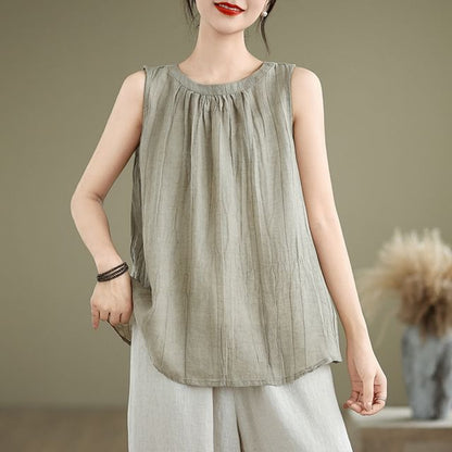 Plain Ruched Sleeveless Blouse