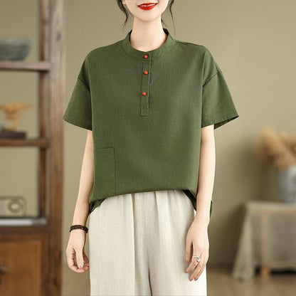 Short-Sleeve Henley Plain T-Shirt