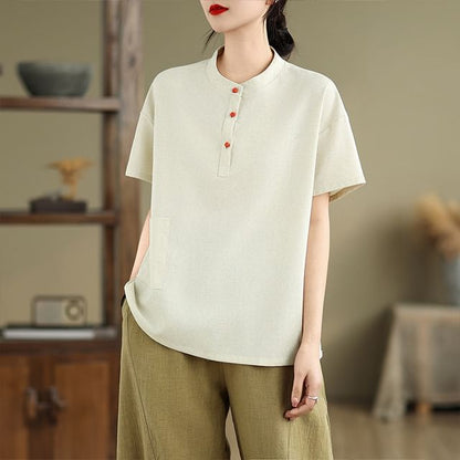Short-Sleeve Henley Plain T-Shirt