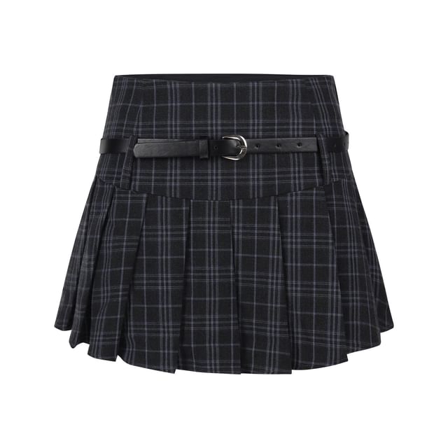 High Waist Plaid Pleated Mini A-Line Skirt