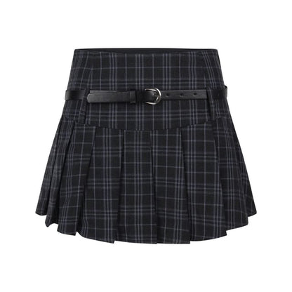 High Waist Plaid Pleated Mini A-Line Skirt