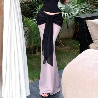 Sweetheart Neckline Plain Crop Tube Top / Mid Rise Two Tone Maxi Mermaid Skirt
