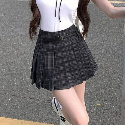 High Waist Plaid Pleated Mini A-Line Skirt
