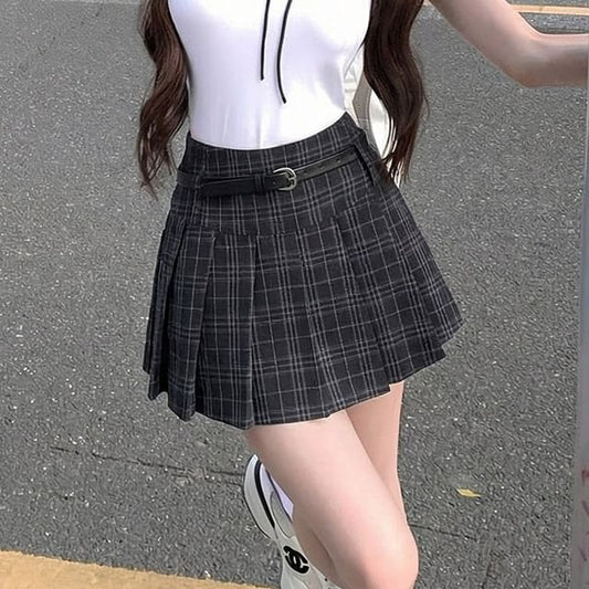 High Waist Plaid Pleated Mini A-Line Skirt