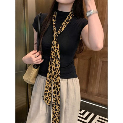 Mock Neck Cap Sleeve Solid Cropped Top