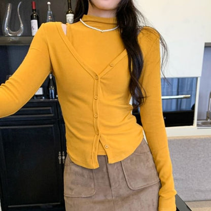 Cardigan Set: Button-Front with Mock Neck Camisole