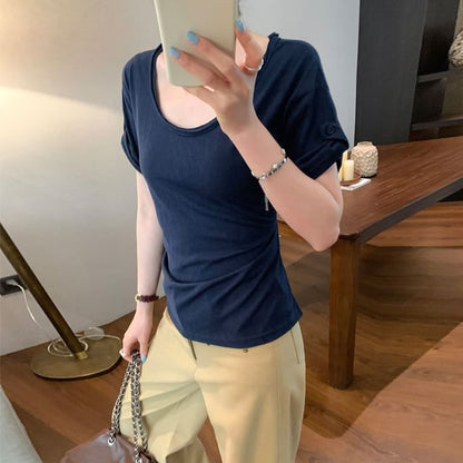 U-Neck Short Sleeve Solid Basic Top