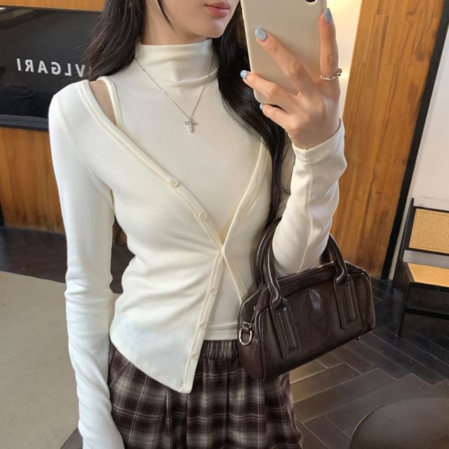 Cardigan Set: Button-Front with Mock Neck Camisole