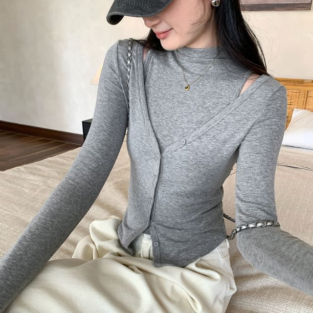 Cardigan Set: Button-Front with Mock Neck Camisole
