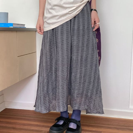 Mid Rise Plaid Maxi A-Line Skirt