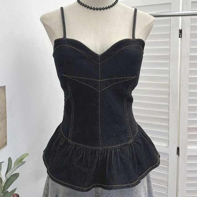 Panel Peplum Padded Denim Camisole Top