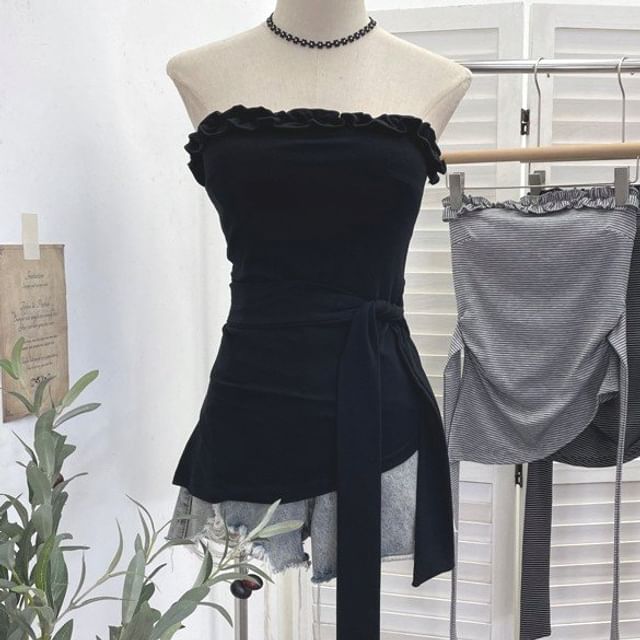 Ruffle Asymmetrical Padded Tube Top