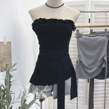Ruffle Asymmetrical Padded Tube Top