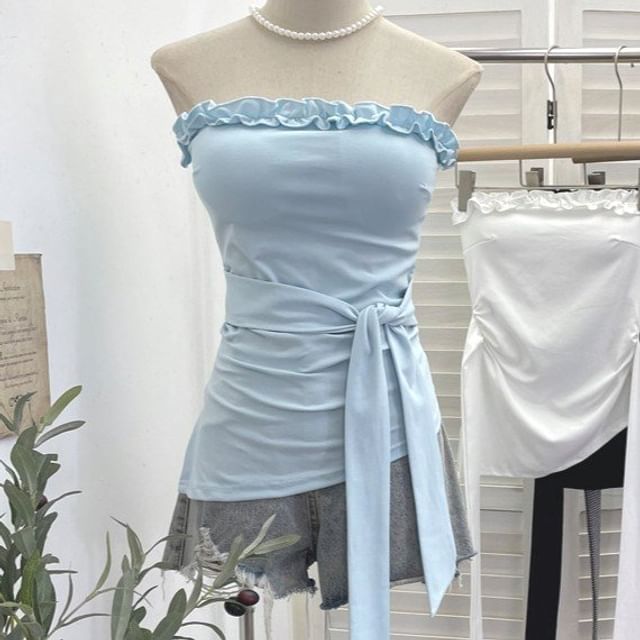 Ruffle Asymmetrical Padded Tube Top