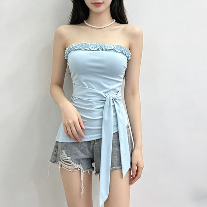 Ruffle Asymmetrical Padded Tube Top
