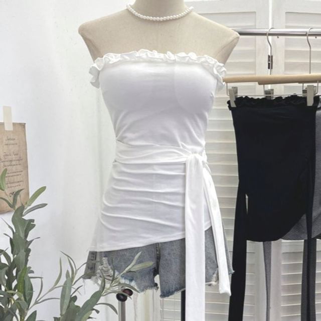 Ruffle Asymmetrical Padded Tube Top