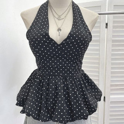 Halter Dotted Peplum Padded Top