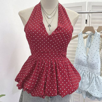 Halter Dotted Peplum Padded Top