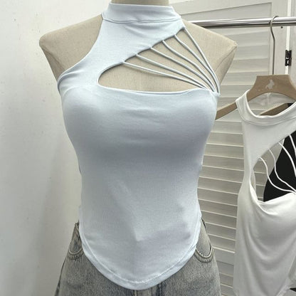Mock Neck Cutout Strapped Padded Halter Top