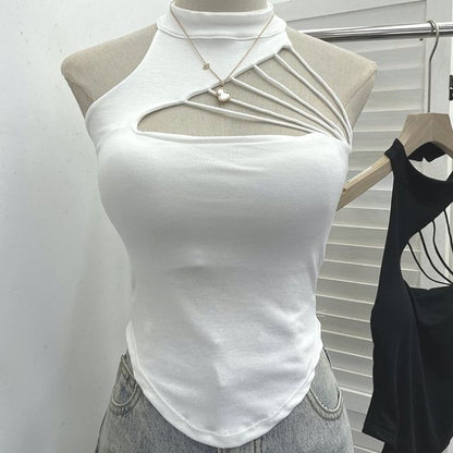 Mock Neck Cutout Strapped Padded Halter Top