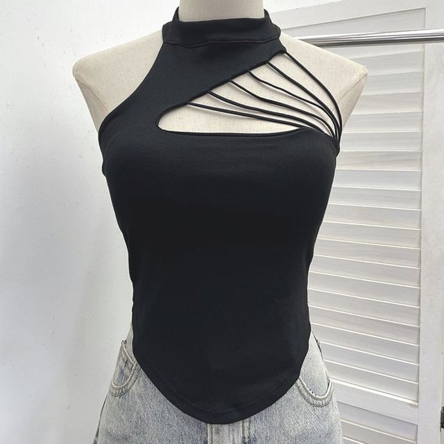 Mock Neck Cutout Strapped Padded Halter Top
