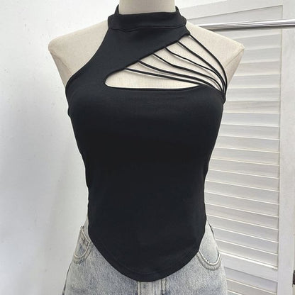 Mock Neck Cutout Strapped Padded Halter Top