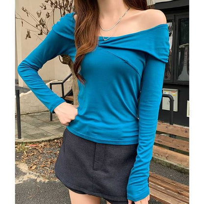 Off-Shoulder Long Sleeve Slim Fit Tee