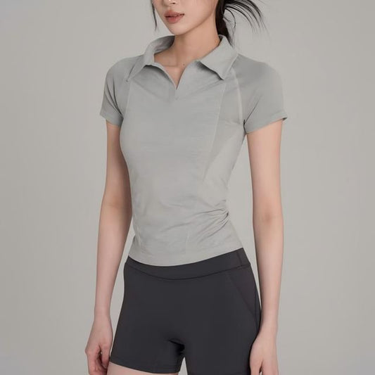 Short Sleeve Open Placket Plain Polo Shirt