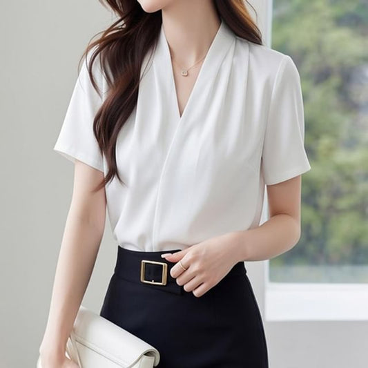 V-Neck Short Sleeve Essential Blouse