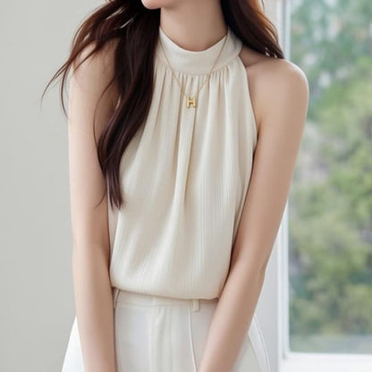 Sleeveless Crewneck Basic Blouse