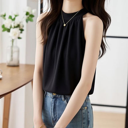 Sleeveless Crewneck Basic Blouse