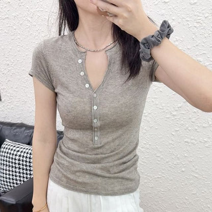 Henley Short Sleeve Basic Knit Top