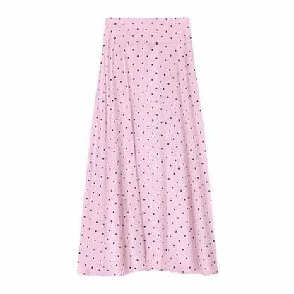 Sleeveless Dotted Top / Low Waist Maxi A-Line Skirt