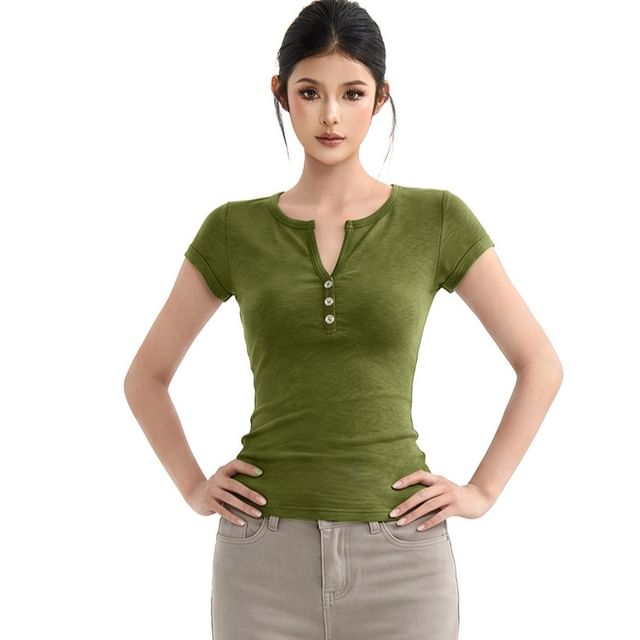 Notch Neck Slim Fit T-Shirt Short Sleeve