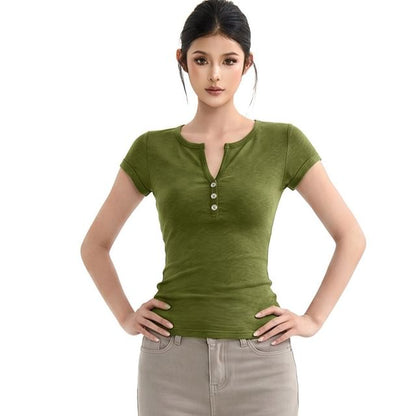 Notch Neck Slim Fit T-Shirt Short Sleeve