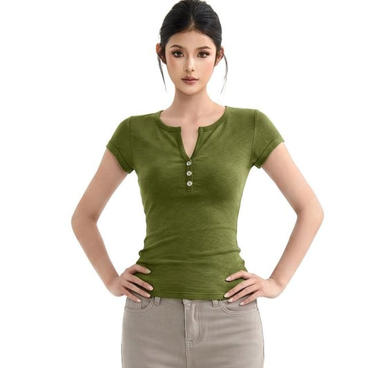 Notch Neck Slim Fit T-Shirt Short Sleeve