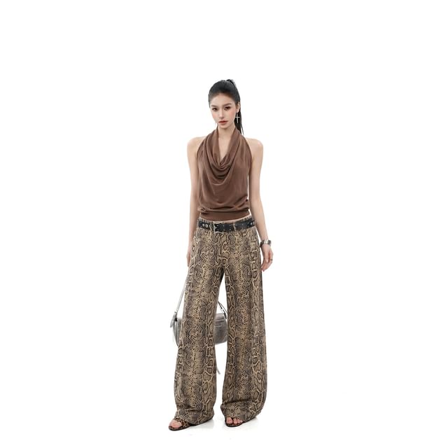 Open Back Crop Top with Halter Cowl Neck