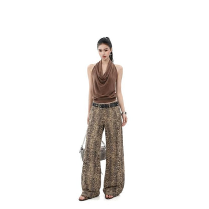 Open Back Crop Top with Halter Cowl Neck