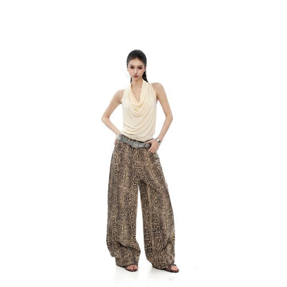 Open Back Crop Top with Halter Cowl Neck