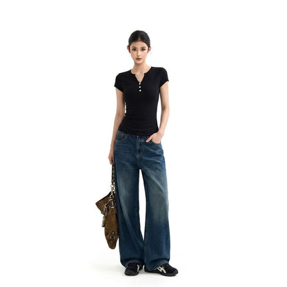 Notch Neck Slim Fit T-Shirt Short Sleeve