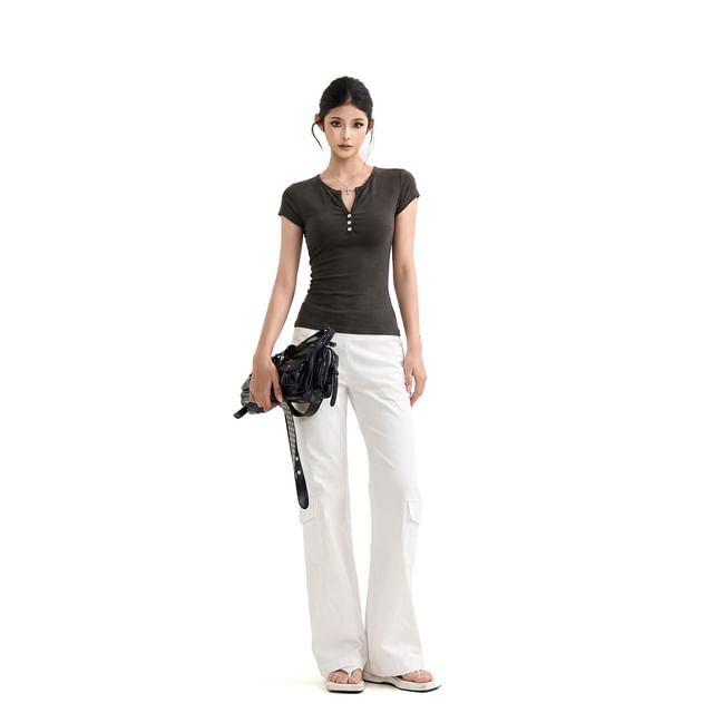 Notch Neck Slim Fit T-Shirt Short Sleeve