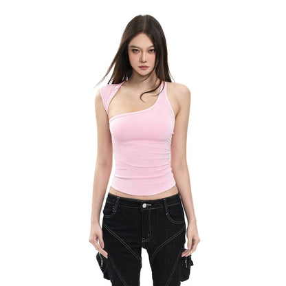 Asymmetrical Neck Crop Tank Top Slim Fit