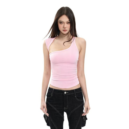 Asymmetrical Neck Crop Tank Top Slim Fit