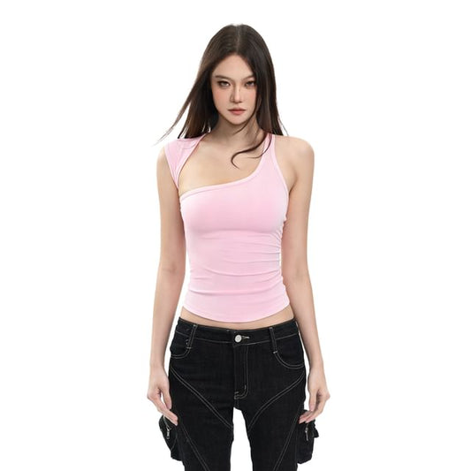 Asymmetrical Neck Crop Tank Top Slim Fit