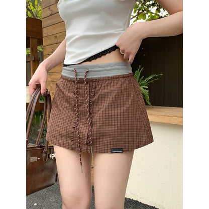High Waist Color-Block Ruffled Mini A-Line Skirt