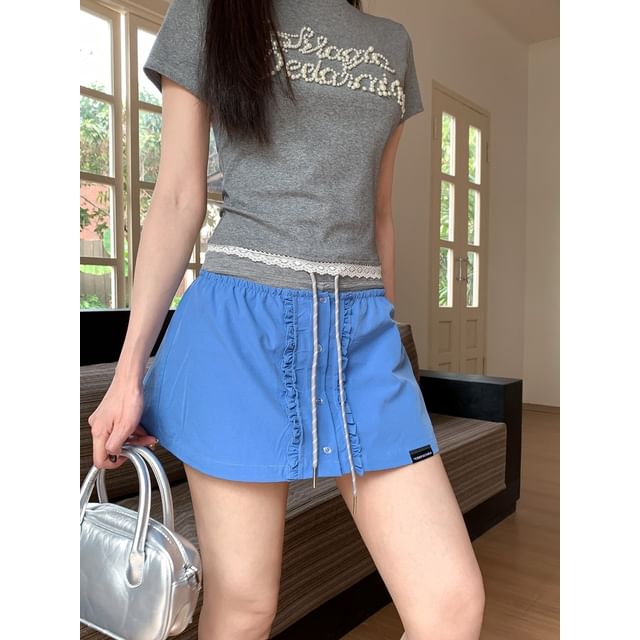 High Waist Color-Block Ruffled Mini A-Line Skirt